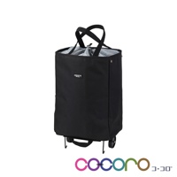 AVERY 簡約輕巧折疊購物車，黑色，由耐用的織物製成，配有提把和兩個輪子，方便攜帶。