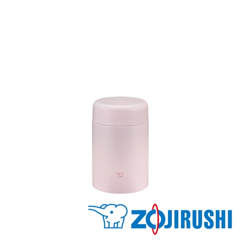 粉紅色不鏽鋼一體式杯蓋真空燜燒杯，杯身印有象印商標，搭配象印品牌標誌。