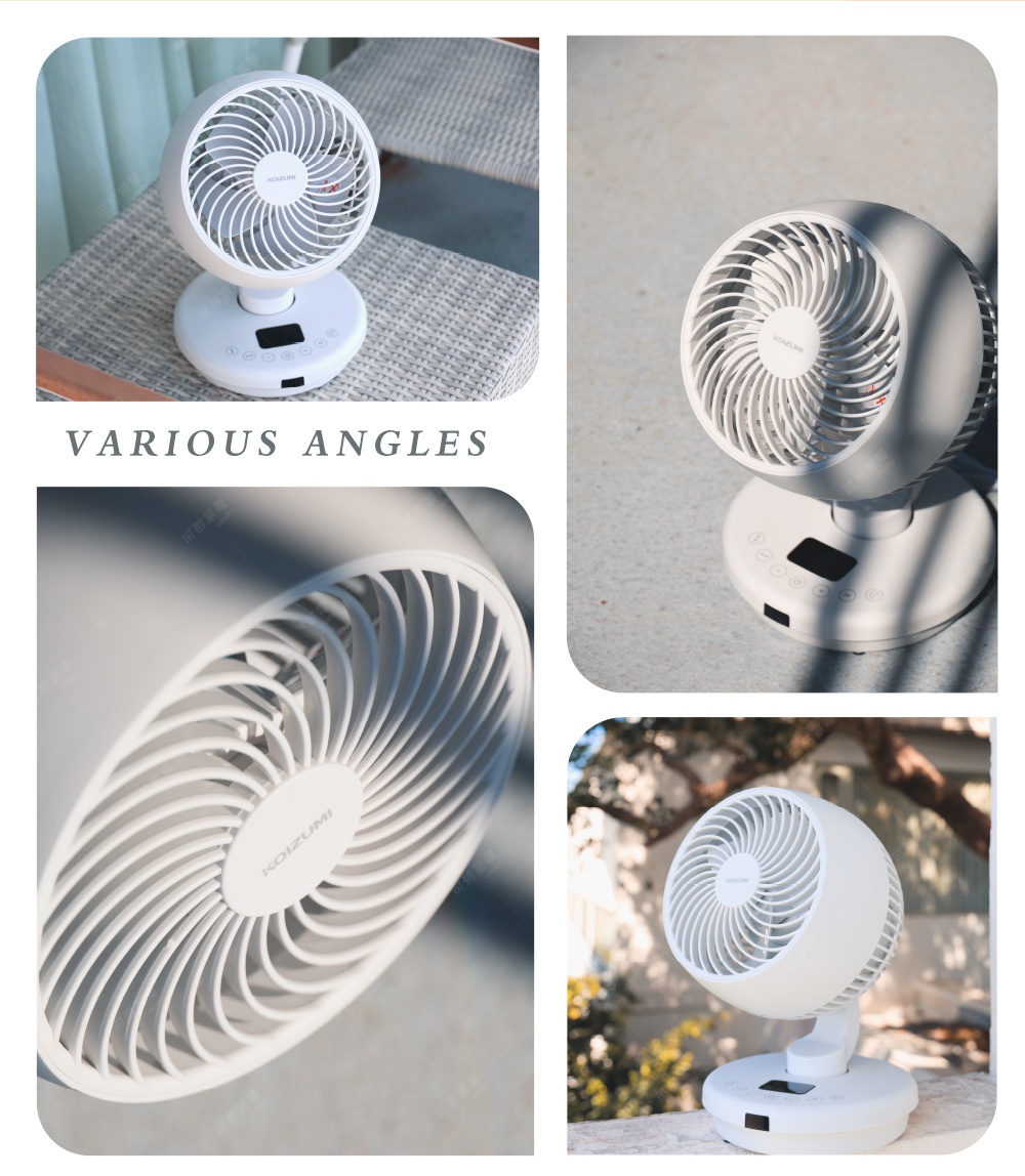 鵝頸颶風智能循環扇 KCF-G541，白色，可調節角度，圓形底座帶有觸控面板及顯示螢幕。