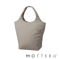 一個淺灰色的摺疊托特袋，具有簡約的設計和兩個提把，袋身側面有一個淺灰色的織帶裝飾。