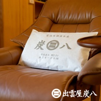 一張中大型室內調濕木炭的產品包裝，白色紙袋上印有灰色「炭八」字樣及日文說明，置於棕色皮革沙發上。