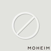 白色禁止符號，由白色圓形和斜線組成，置於淺灰色背景中央，下方有黑色品牌標誌 MOHEIM。