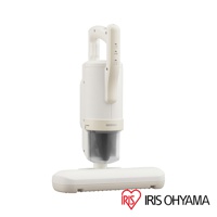 白色IRIS OHYAMA雙氣旋智能偵測除塵蟎機，配備銀色握把及透明集塵筒，底部為寬扁的吸頭，整體為簡約的家電設計。