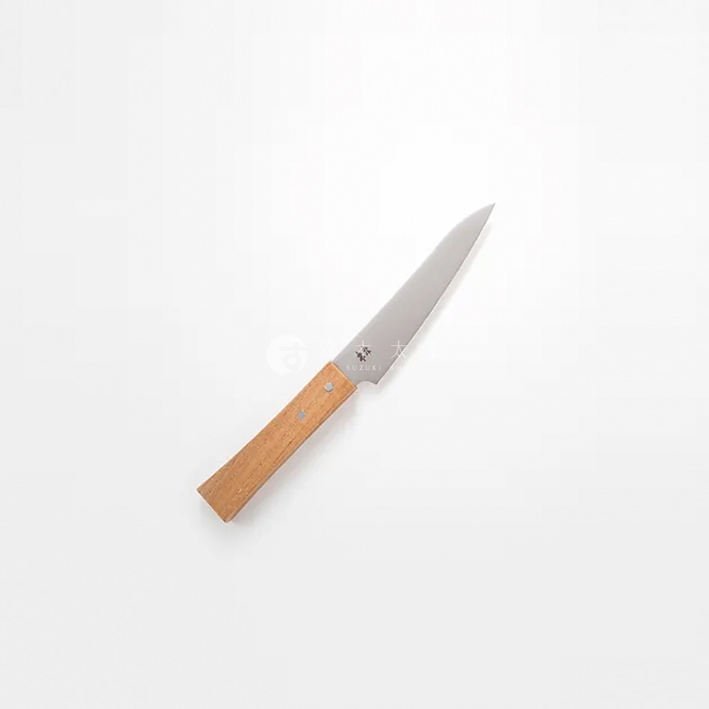 morinoki / Petit knife 水果刀，擁有銀色金屬刀刃與木質手柄，手柄處有兩個鉚釘固定。