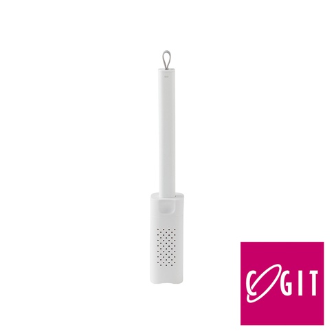 白色推拉式海綿刷，具有金屬掛環，刷頭部分為白色塑膠，側面有網狀透氣孔設計。