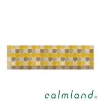 北歐roof 藝術居家地墊 L，採用黃色與棕色相間的格紋與半圓圖案設計，材質觸感柔軟，適合居家空間裝飾。