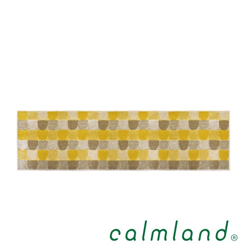 北歐roof 藝術居家地墊 L，採用黃色與棕色相間的格紋與半圓圖案設計，材質觸感柔軟，適合居家空間裝飾。