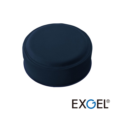 深藍色圓形墊高座墊，布面材質，側面有深藍色滾邊。