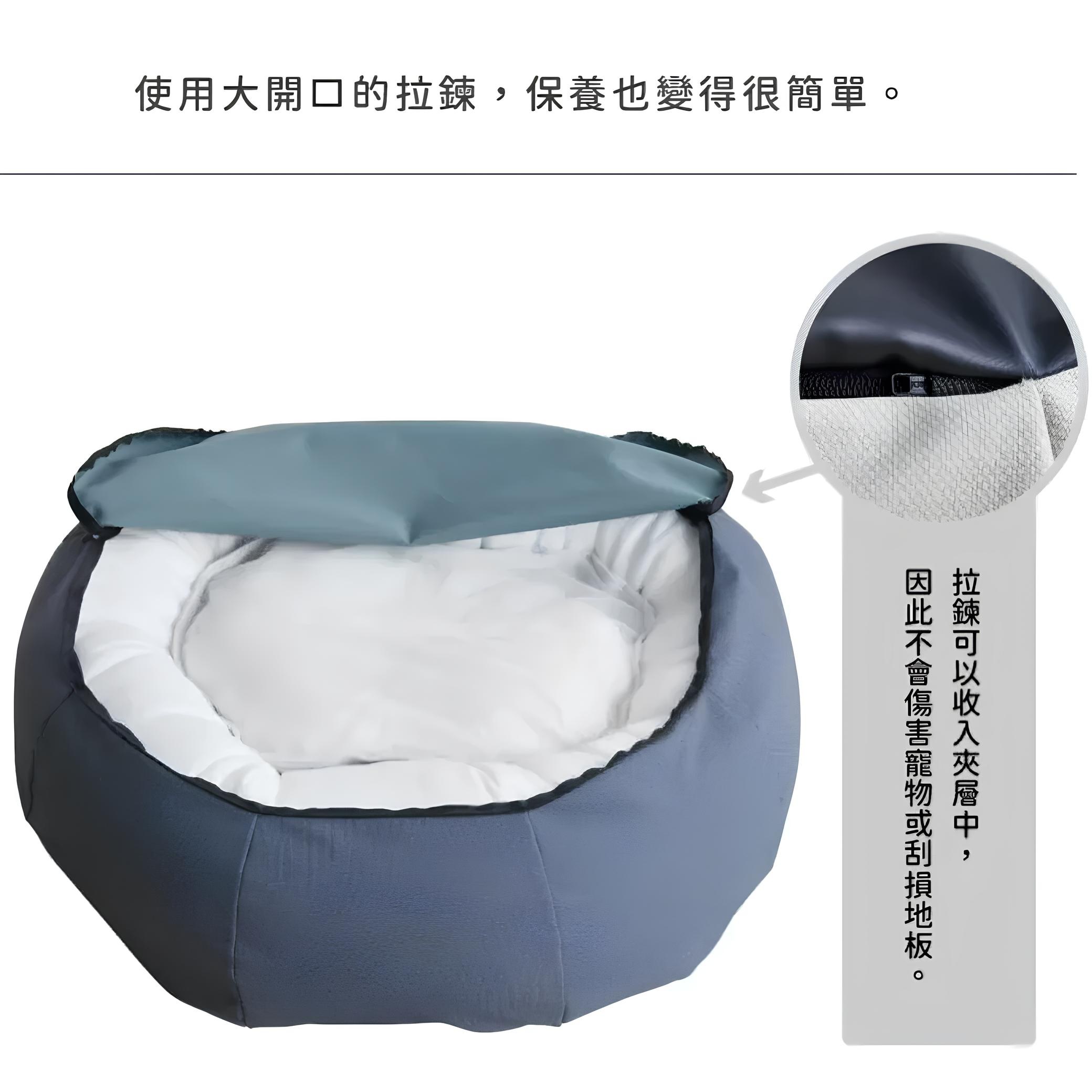 圖片文字：使用大開口的拉鍊，保養也變得很簡單。拉鍊可以收入夾層中，因此不會傷害寵物或刮損地板。