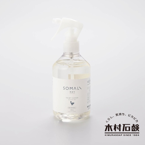 SOMALI 泡沫式馬桶清潔劑，透明塑膠噴霧瓶裝，瓶內為淡黃色液體，配有白色噴頭。瓶身貼有白色標籤，印有品牌名稱 SOMALI、日文「そまり」及英文「TOILET CLEANER」。