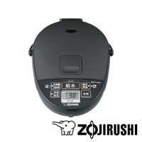 頂部視角呈現黑色微電腦電熱水瓶，頂蓋中央有方形操作面板，面板上顯示「給水」、「再沸騰」、「鎖定解除」、「保溫設定」等日文按鍵，以及溫度計顯示「98」度。