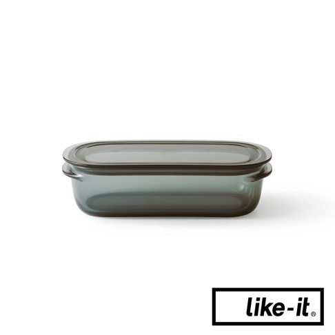 耐冷熱清透密封萬用保鮮盒，容量520ml，為長方形透明玻璃盒身，搭配深灰色半透明密封蓋。