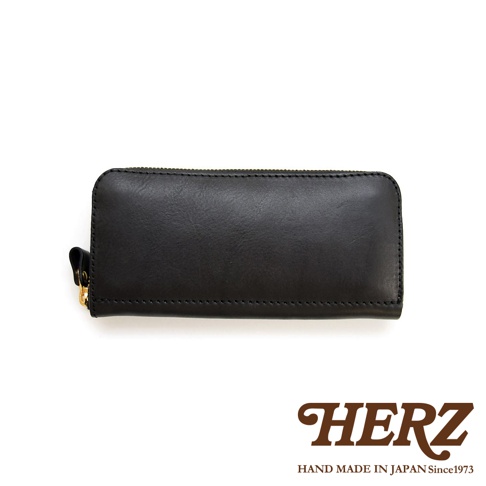 職人手作皮革經典拉鍊長夾 WL-58，黑色，採用光滑皮革製成，配有金色拉鍊和皮革拉環。