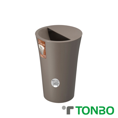 淺灰色圓形半開式垃圾桶，容量12L，採用塑膠材質，頂部有傾斜開口設計，方便丟垃圾。