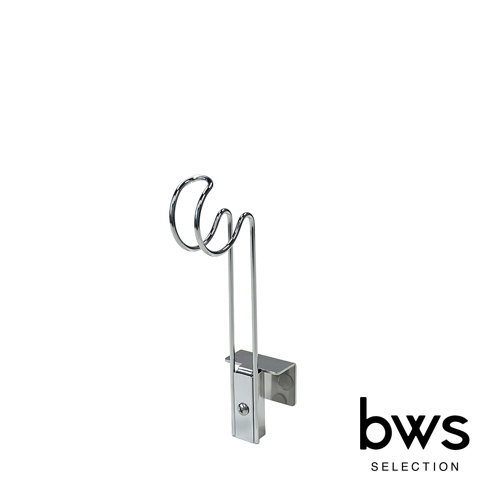 金屬材質的 bws SELECTION 輕盈懸浮抽屜毛巾掛架，採銀色亮面設計，由金屬線條彎曲成圓弧狀掛勾，下方設有固定於抽屜邊緣的扣具及螺絲結構，呈現簡潔的懸浮式收納外觀。