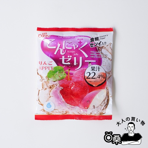 雪國AGURI蘋果風味蒟蒻果凍，含22.4%果汁，每包含膳食纖維。