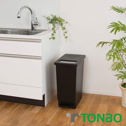 黑色30公升推蓋踩踏雙用型垃圾桶，具有方形開口頂蓋和底部踩踏板，整體為簡潔的長方體設計。