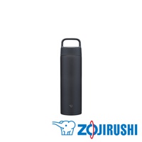 0.6L不鏽鋼真空保溫保冷杯，深灰色，帶有可提式吊環，杯身印有象印Logo。