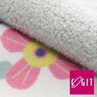 淺灰色絨狀材質的短款吸水速乾便攜傘套，印有粉紅色花朵圖案，中央為黃色和藍色。