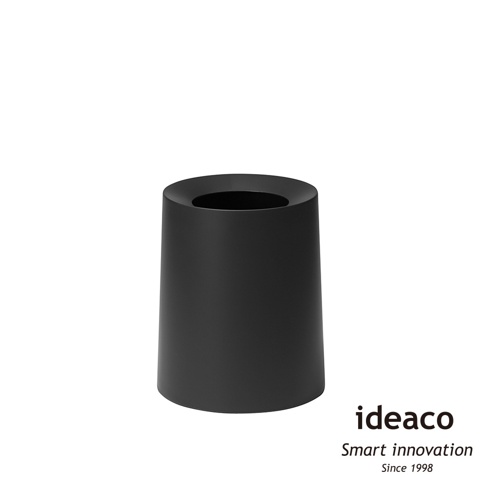 黑色圓形家用垃圾桶，容量11.4公升，材質為塑膠，頂部有開口，整體呈錐形設計，底部較寬。