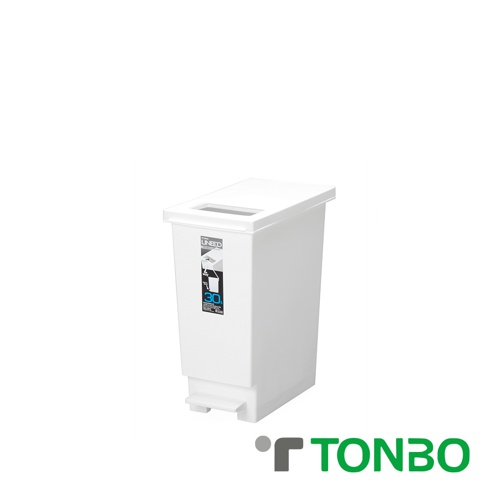白色塑膠製 30L 容量垃圾桶，具備推蓋開合與腳踏板雙重開啟方式。