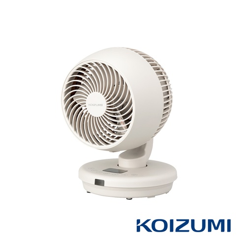 鵝頸颶風智能循環扇 KCF-G541，米白色，具有可調節的鵝頸設計、圓形風扇網罩和底座上的控制面板。