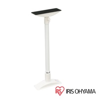 白色傢俱防倒伸縮固定棒，頂部為白色弧形盤狀，附黑色防滑墊，底部為白色扁平底座，可伸縮調節高度。