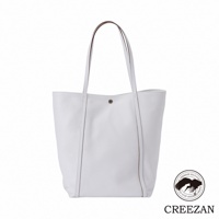 JETTER 大容量肩背托特包，白色荔枝紋皮革材質，簡約設計，配有兩條可肩背的提把，包身中間有銀色壓扣。