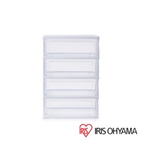 日本IRIS OHYAMA四層抽屜式透明收納櫃，白色框架搭配透明塑膠抽屜，可堆疊設計，方便分類收納各式小物。