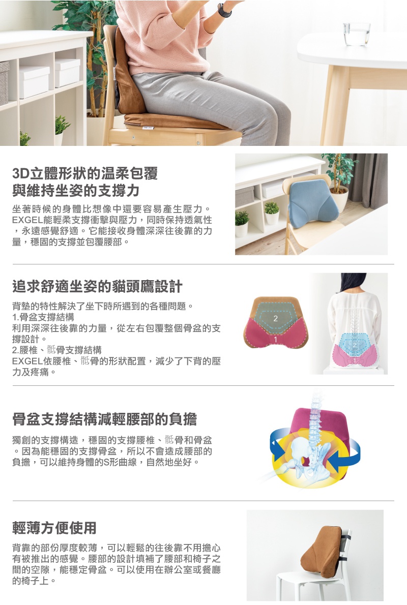 THE OWL BackCushion Highest 貓頭鷹進階款背墊，棕褐色，布質，3D立體溫柔包覆設計，可支撐腰椎、骶骨與骨盆，緩解腰部壓力。