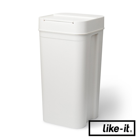 白色塑膠按壓式垃圾桶，帶有密封蓋，容量 45 公升，設計簡潔。