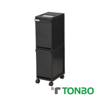 黑色 UNEED 系列雙層抽屜式分類垃圾桶，20L 容量，底部設有四個萬向輪，方便移動。