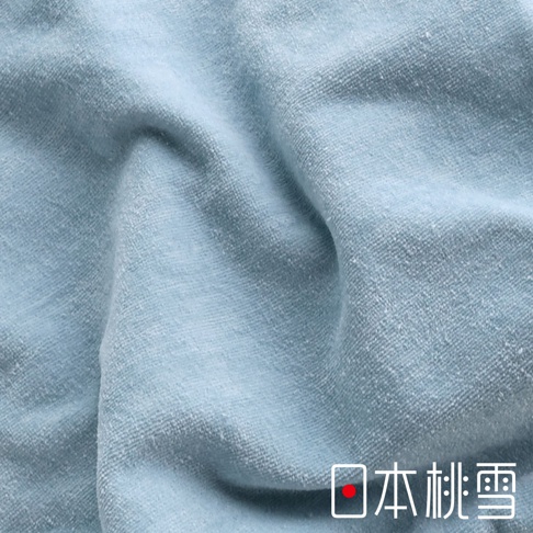 淺藍色絲絨風毛巾枕套，材質柔軟，表面有細緻紋理，顯示其吸濕透氣的特性。