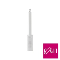 白色推拉式海綿刷，具有金屬掛環，刷頭部分為白色塑膠，側面有網狀透氣孔設計。