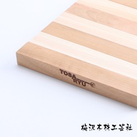 木製翻轉隔熱墊，由多塊深淺不一的木條拼接而成，表面有「TOSA RYU」品牌烙印。