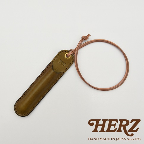 職人手作皮革掛繩筆套，橄欖綠色，附有細長皮革掛繩