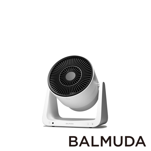 白色簡約設計的 BALMUDA GreenFan C2 循環扇，具有黑色扇網和可調角度的圓形風扇頭，整體造型現代。