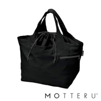 黑色大容量摺疊環保隨行袋，採用尼龍材質，束口設計，附有拉鍊外袋。