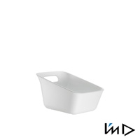 白色塑膠製 RETTO 曲面一體簡約方形浴室舀水盆，帶有提把。