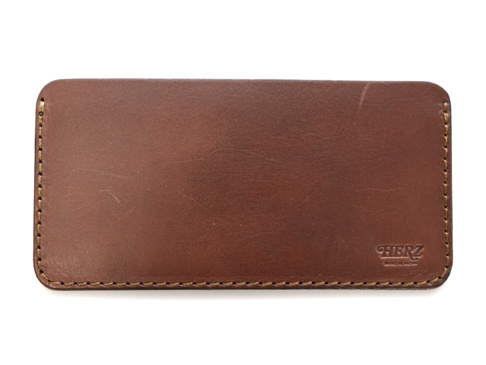 職人手作皮革紙鈔專用收納夾 (WL-91)，深棕色皮革，帶有縫線細節，右下角有「HERZ MADE IN JAPAN」壓印。