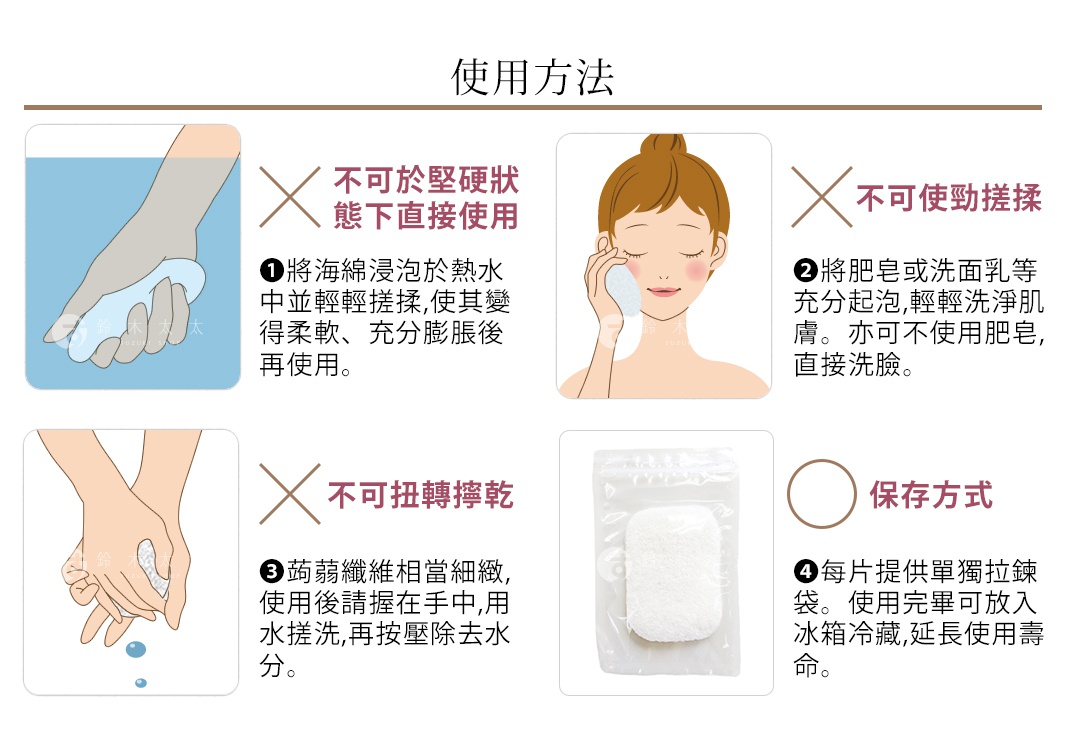 白色蒟蒻QQ薄型海綿，質地細緻，裝於透明夾鏈袋中。