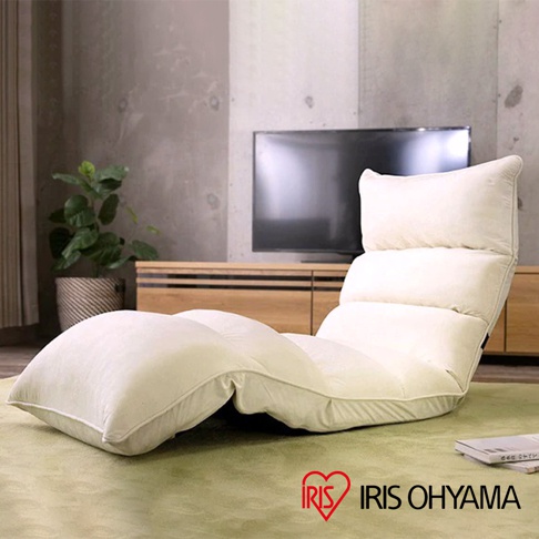 米白色多段式紓壓單人沙發床，柔軟布面材質，可調整角度，搭配簡約居家佈置。