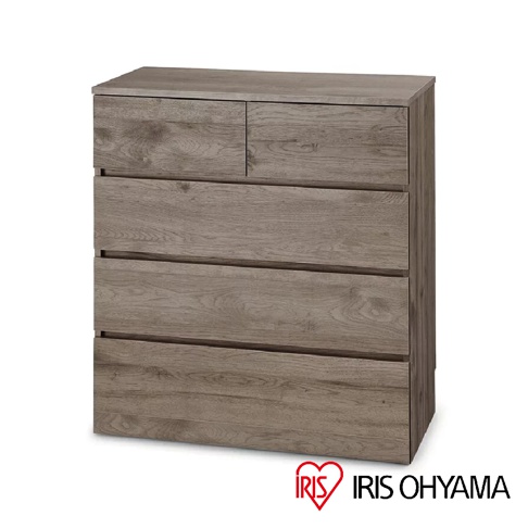 灰木紋色木製收納櫃，頂部有兩個抽屜，下方有四個較大的抽屜，整體呈現簡潔的線條設計。