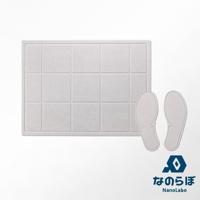 NANOLABO 標誌下方是日文「なのらぼ」與英文「NanoLabo」，圖像左側是網格狀的珪藻土地墊，右側是兩片鞋子形狀的除濕墊。