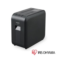 IRIS OHYAMA P6HCS 超靜音極細保密碎紙機。此款碎紙機為黑色，擁有簡潔的方形機身，頂部設有進紙槽和操作面板，側面有透明的碎紙收集窗，整體採用光滑塑料材質。