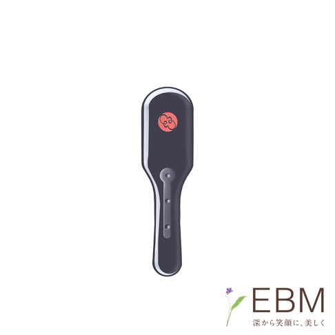 E.遠紅外線能量梳，深灰色光滑外殼，頂部有紅色標誌，手柄處有三個銀色圓點。