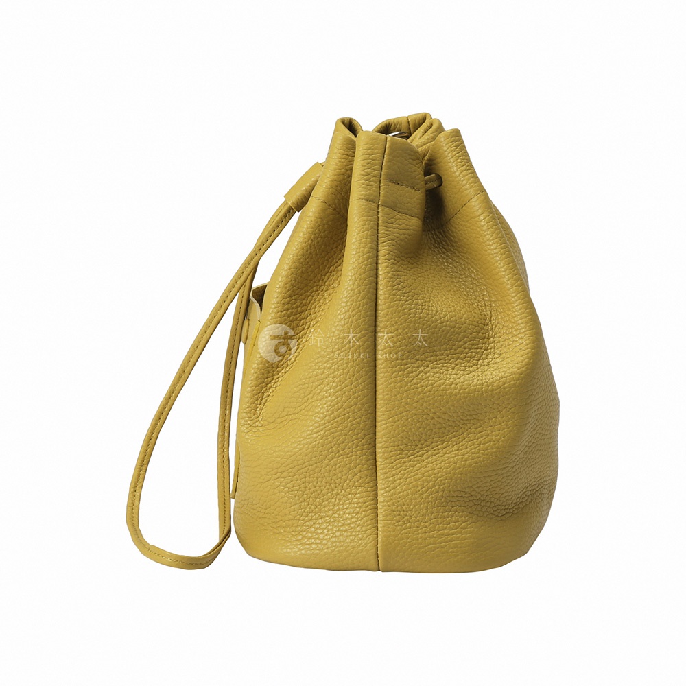 ittenn-itten BOLLA 義大利皮革束口水桶包，黃色，側面視角