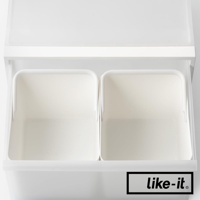 like-it 手提式居家萬用分隔收納盒，白色，俯視角，內部有兩個白色收納盒。