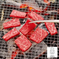 不沾桌公筷夾/餐夾，銀色金屬材質，夾著烤肉片，置於烤網上，網下有炭火。