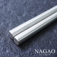 一雙銀灰色不鏽鋼筷子，表面帶有細微磨砂質感，末端呈圓角方形，放置於深灰色紋理背景上。